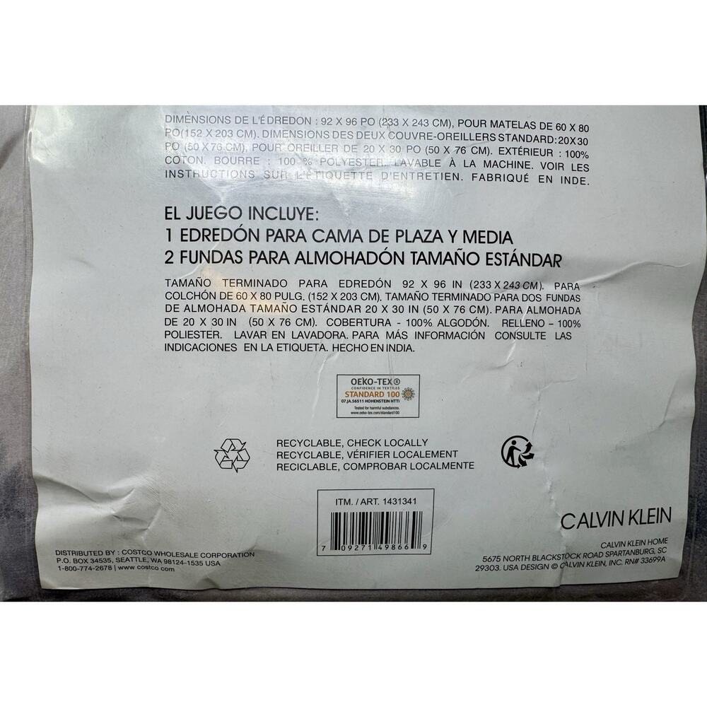 Calvin Klein Moonstone Queen 3 Pc Comforter Set Gray Purple New Cotton Shams - Picture 5 of 9